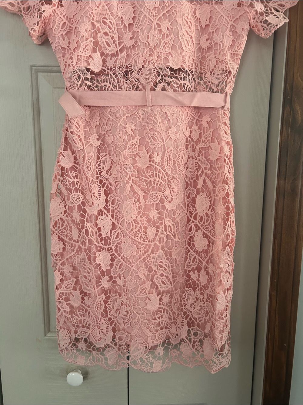 Pink Lace Belted Shirt Dress - Women's - Picture 6 of 8
